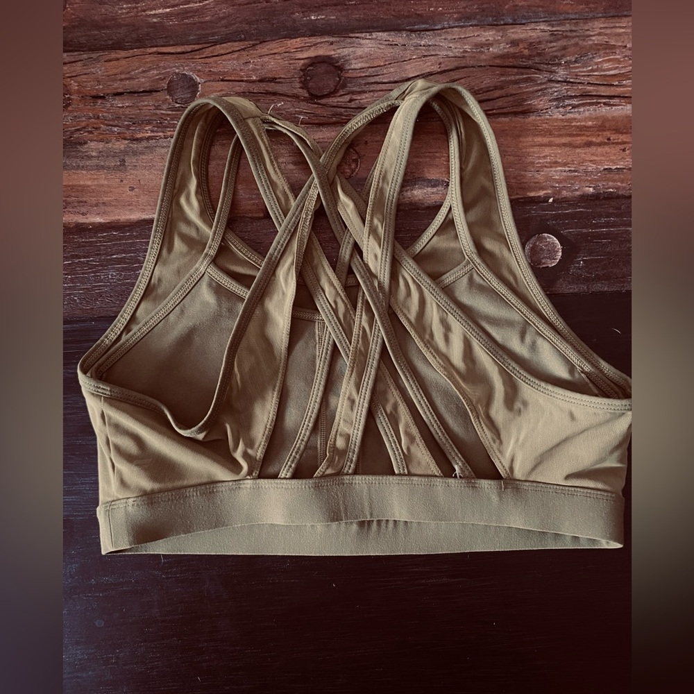 Women's Olive-Tan Strappy Sports Bra (L) No-brand or tags